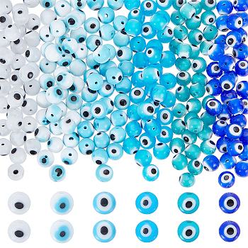 210Pcs 6 Colors Handmade Evil Eye Lampwork Beads, Round, Mixed Color, 6mm, Hole: 1mm, 35pcs/color