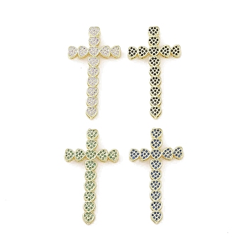 Real 18K Gold Plated Brass with Glass Pendants, Cross, Mixed Color, 41x23x6mm, Hole: 4x2.8mm