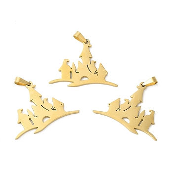 Ion Plating(IP) 304 Stainless Steel Pendants, Castle Charm, Golden, 24.5x32.5x1.5mm, Hole: 6.5x3.5mm