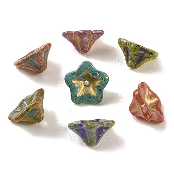 Baking Paint Glass Beads, Metal Enlaced, Mixed Color, Bell Flower, 13.5x13x7mm, Hole: 1.4mm