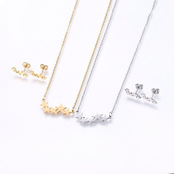 304 Stainless Steel Jewelry Sets, Stud Earrings and Pendant Necklaces, Star, Mixed Color, 18.9 inch(48cm), Stud Earrings: 13x6x1.2mm, Pin: 0.8mm