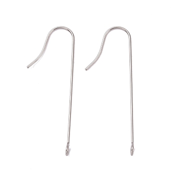316 Surgical Stainless Steel Earring Hooks, with Vertical Loops, Stainless Steel Color, 39x3mm, Hole: 1.8mm, 21 Gauge, Pin: 0.7mm