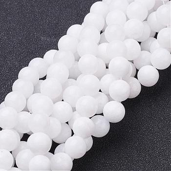 Natural White Jade Beads Strands, Dyed & Heated, Round, White, 8mm, Hole: 1mm, about 50pcs/strand, 16 inch