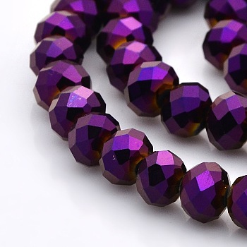 Full Plated Faceted Rondelle Glass Beads Strands, Purple Plated, 10x8mm, Hole: 1mm, about 72pcs/strand, 22.4 inch