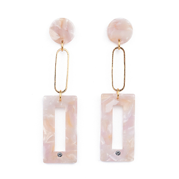 Cellulose Acetate(Resin) Stud Earrings, with Brass Findings, Pink, 64mm, Pin: 0.6mm