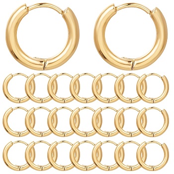 12Pairs 304 Stainless Steel Huggie Hoop Earrings, Hypoallergenic Earrings, Ring, Real 18K Gold Plated, 10 Gauge, 14.5x14x2.5mm, Pin: 1mm