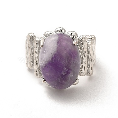 Natural Amethyst Oval Open Cuff Ring(RJEW-P082-03P-07)-3