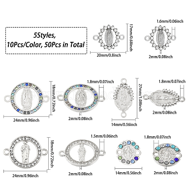 Superfindings 50 piezas 5 estilos de dijes de conector de aleación con diamantes de imitación(FIND-FH0007-58)-2