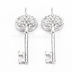 Brass Pendants, Nickel Free, Key, Real Platinum Plated, 33x12.5x3.5mm, Hole: 1.6mm(KK-S356-514P-NF)