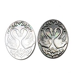 Natural Black Lip Shell Carved Cabochons, Oval with Cameo 2 Swan Pattern, Black, 40x30x2.5mm(SHEL-G024-04)