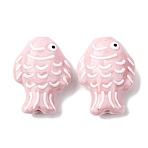 Handmade Porcelain Beads, Hand Painted Ceramic Beads, Fish, Famille Rose Porcelain, Pink, 27~28x20~21x10.5~11.5mm, Hole: 1.8~2.2mm(PORC-K010-08I)