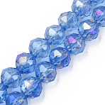 Electroplate Transparent Glass Beads Strands, Faceted, Round, Cornflower Blue, 9.5~10mm, Hole: 1.4~1.6mm, about 58~60pcs/strand, 21.06~21.85 inch(53.5~55.5cm)(X-EGLA-N002-34B-C05)