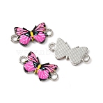 Alloy Enamel Connector Charms, Platinum, Buttrtfly, Deep Pink, 11.5x23x2mm, Hole: 2mm(FIND-TAC0009-13P-02)