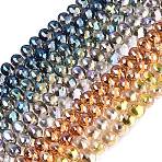 Electroplate Baking Paint Transparent Glass Beads Strands, Top Drilled Beads, Teardrop, Mixed Color, 13.5x9.5x9.5mm, Hole: 1~1.2mm, about 119~122pcs/strand, 21.46~23.43 inch(54.5~59.5cm)(GL-N005-02A-C01)