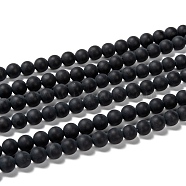 Natural Black Agate Bead Strands, Frosted, Round, 6mm, Hole: 1mm, about 65pcs/strand, 15.7 inch(X-G-H056-6mm)