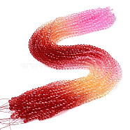 Transparent Glass Beads Strands, Segmented Multi-color Beads, Faceted(32 Facets), Round, Hot Pink, 4~4.5mm, Hole: 1mm, about 90~95pcs/strand, 13.98''(35.5cm)(GLAA-E036-07N)