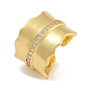 Brass Micro Pave Cubic Zirconia Cuff Rings, Wide Band Rings, Real 18K Gold Plated, 17mm, Inner Diameter: 18mm(RJEW-P127-05G)