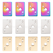 18Pcs 3 Colors 201 Stainless Steel Pendant,  Playing Cards Charms, Ace of Spades, Mixed Color, 28x18x1.5mm, Hole: 1.5mm, 6pcs/color(STAS-UN0045-15)