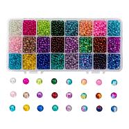 Spray Painted Crackle Glass Beads, Round, Mixed Color, 4mm, Hole: 1.1~1.3mm, 24 colors, about 200pcs/color, 4800pcs/box(CCG-JP0001-01A)