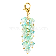 Trumpet Flower Glass Pendant Decorations, Lobster Clasp Charms, Clip-on Charms, for Keychain, Purse, Backpack Ornament, Spring Green, 69mm(HJEW-YW0001-02A)