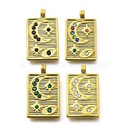 304 Stainless Steel Rhinestone Pendants, Ion Plating(IP), Real 14K Gold Plated, Rectangle with Moon Pattern Charms, Mixed Color, 22x13x2.5mm, Hole: 2.5mm(STAS-M109-14G)