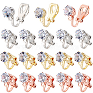 30Pcs 3 Colors Brass Clip-on Earring Findings, with Clear Cubic Zirconia and Loops, Mixed Color, 17x6x9mm, Hole: 1.2mm, 10Pcs/color(KK-SC0003-87)