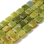Natural TaiWan Jade Beads Strands, Square, with Seed Beads, 10~10.5x10~10.5x5~5.5mm, Hole: 1.6mm, about 32pcs/strand, 15.16~15.35 inch(38.5~39cm)(G-L596-A10-01)