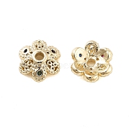 Flower Brass Cubic Zirconia Bead Caps, Cadmium Free & Lead Free, 6-Petal, Long-Lasting Plated, Real 18K Gold Plated, 6.5x2.5mm, Hole: 1mm(KK-S379-16G-B)