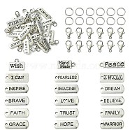 DIY Inspirational Word Tibetan Style Alloy Pendants Keychain Making Kits, Mixed Color, 12x6mm, Hole: 1.2mm(DIY-YW0008-81)