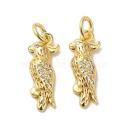 Parrot Rack Plating Brass Micro Pave Clear Cubic Zirconia Pendants, with Jump Ring, Long-Lasting Plated, Lead Free & Cadmium Free, Real 18K Gold Plated, 18x7x3mm, Hole: 3.5mm(KK-K377-65G)