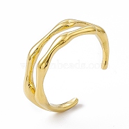 Ion Plating(IP) 304 Stainless Steel Cuff Ring for Women, Double Layer Bamboo Joint Open Rings, Real 14K Gold Plated, 2.5~7.5mm, Inner Diameter: US Size 7 1/2(17.7mm)(RJEW-C060-47G)