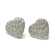 304 Stainless Steel Stud Earring Findings, with Loop, Heart, Stainless Steel Color, 15.5x16mm, Hole: 1.4mm, Pin: 0.8mm(X-STAS-Q225-03A)