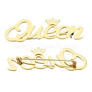 201 Stainless Steel Word Queen with Crown Lapel Pin, Creative Badge for Backpack Clothes, Nickel Free & Lead Free, Golden, 20x64x7mm, Pin: 0.7mm(JEWB-N007-125G)