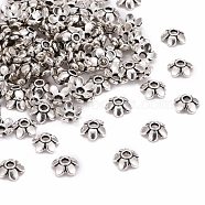Antique Silver Plated Tibetan Silver 5-Petal Flower Bead Caps, Lead Free & Cadmium Free, about 6.5mm long, 6.5mm wide, 2mm thick, Hole: 2mm(X-LFH10006Y)