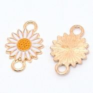 Light Gold Plated Alloy Enamel Links, Pendant Accessories, Sunflower Shape, White, 21.5x14.5x2mm, Hole: 3mm(ENAM-WH0051-03A)