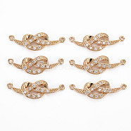 Brass Micro Pave Cubic Zirconia Links Connectors, Long-Lasting Plated, Heart, Light Gold, Clear, 27~28x9x2.5mm, Hole: 1mm(KK-T060-80)