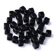 Acrylic European Beads, Large Hole Beads, Cube, Black, 7x7x7mm, Hole: 4mm(X-MACR-S273-52)