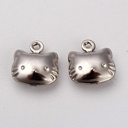 316 Surgical Stainless Steel Pendants, Cat Shape, Stainless Steel Color, 10x10x4mm, Hole: 1mm(X-STAS-G229-42P)