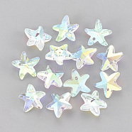 Glass Rhinestone Charms, Starfish/Sea Stars, Crystal AB, 14x15x7mm, Hole: 1.5mm(RGLA-T148-21A)
