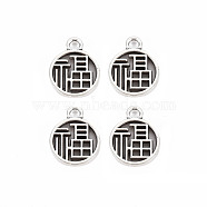 Tibetan Style Alloy Pendants, Cadmium Free & Lead Free, Flat Round with Character Fu, Antique Silver, 16x12.5x1.5mm, Hole: 2mm, about 1035pcs/1000g(TIBE-S320-218AS)