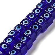 Handmade Evil Eye Lampwork Beads Strands, Cuboid, Medium Blue, 8~8.5x9.5~10x10~11mm, Hole: 3.7mm, about 40pcs/strand, 12.68 inch(32.2cm)(LAMP-G154-04C)