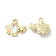 Alloy Pendant, with Glass, Lead Free & Cadmium Free, Heart Charm, Golden, 14x17x4mm, Hole: 2mm(PALLOY-K001-070G)