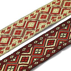 7M Ethnic Style Embroidery Polyester Ribbons, Jacquard Ribbon, Tyrolean Ribbon, Garment Accessories, Rhombus Pattern, Dark Red, 2 inch(50mm), about 7.66 Yards(7m)/pc(OCOR-WH0020-17)