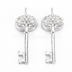 Brass Pendants, Nickel Free, Key, Real Platinum Plated, 33x12.5x3.5mm, Hole: 1.6mm(KK-S356-514P-NF)