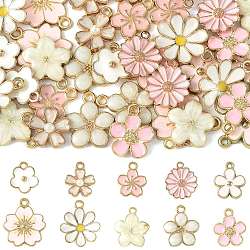 40Pcs 10 Styles Alloy Enamel Pendants, Golden & Light Gold, Pink, 13~20.5x11.5~17.5x1.5~4.5mm, Hole: 1.2~4.5mm, 4pcs/style(ENAM-FS0004-04A)