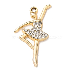 Alloy Rhinestone Pendants, Ballet Girl Charms, Golden, 34x18x3mm, Hole: 1.8mm(RB-CBA5369-01A-G)
