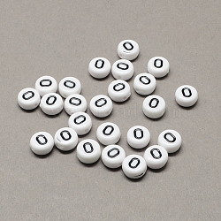 White and Black Acrylic , Flat Round with Num.0, 7x4mm, Hole: 1.3mm, about 3600pcs/500g(SACR-Q102-00)