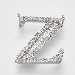 Real Platinum Plated Brass Pendants, with Clear Cubic Zirconia, Letter, Nickel Free, Letter.Z, 18.5x15.5x2.5mm, Hole: 0.8mm(ZIRC-Q022-040P-Z-NF)