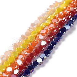 Electroplate Glass Beads Strands, AB Color Plated, Faceted, Flat Round, Mixed Color, 4.5x2.5~3mm, Hole: 0.8mm, about 145~150pcs/strand, 21.26''(54cm)(GLAA-E036-04-M)