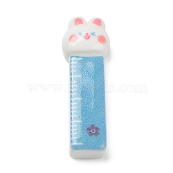 Study Theme Opaque Resin Cabochons, Rabbit School Supplies, Ruler, Deep Sky Blue, 27x8.5x4.5mm(RESI-G071-01B)